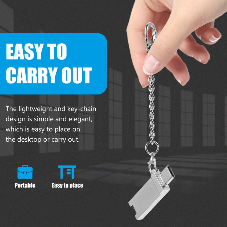 Mini adaptateur connecteur port USB 2.0 femelle vers USB-C / Type-C mâle en alliage d'aluminium avec chaîne