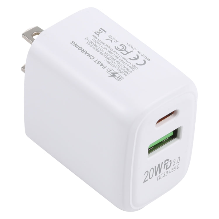 Chargeur de voyage à charge rapide 20W QC 3.0 USB + PD 3.0 USB-C / Type-C LZ-215A+C, prise US, prise US