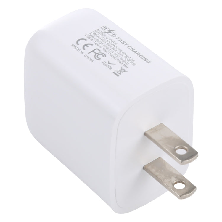 Chargeur de voyage à charge rapide 20W QC 3.0 USB + PD 3.0 USB-C / Type-C LZ-215A+C, prise US, prise US