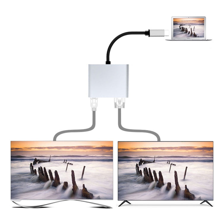 Station d'accueil multifonction 2 en 1 USB-C / Type-C vers HDMI+VGA HUB