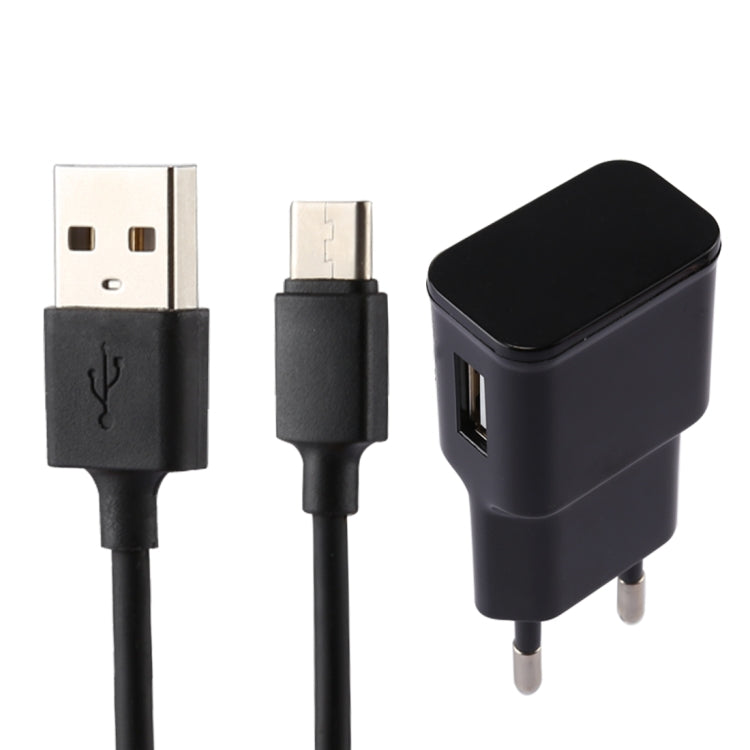 Chargeur USB à identification intelligente 5V 2,1A avec câble de charge USB vers USB-C / Type-C 1m, prise EU