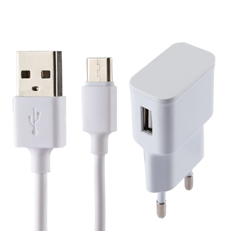 Chargeur USB à identification intelligente 5V 2,1A avec câble de charge USB vers USB-C / Type-C 1m, prise EU