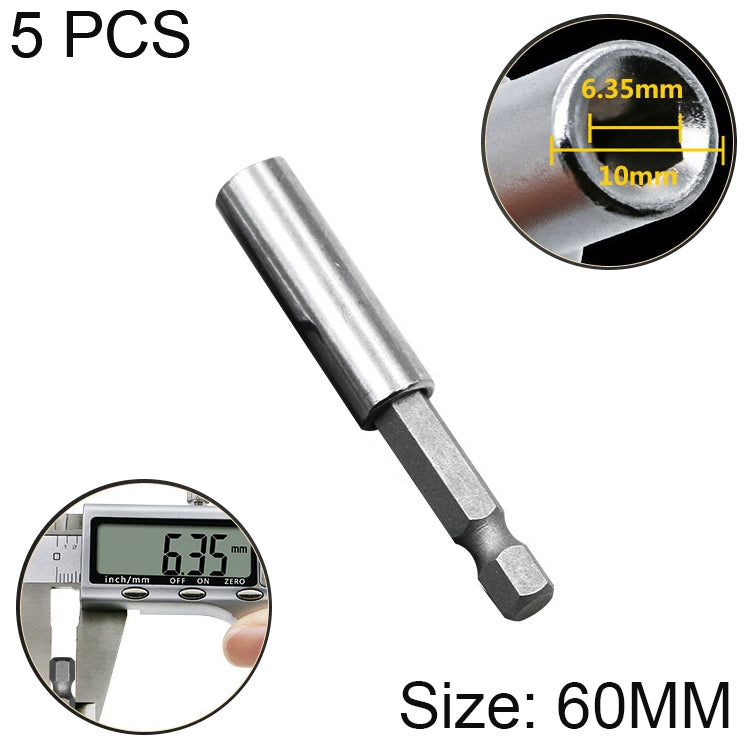 5 pièces têtes de lot électrique 1/4, tige de connexion à haute magnétisme, rallonge de perceuse pistolet, manchon, joint de rotation rapide, longueur : 60mm, joint 60mm