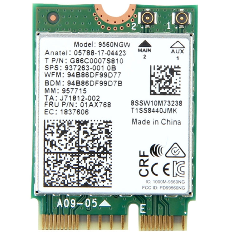 Carte WiFi double bande 9560NGW 1,73 Gbps Intel 9560ac NGFF Key E Bluetooth 5.0 pour ordinateur portable Windows 10, 9560NGW Intel 9560ac