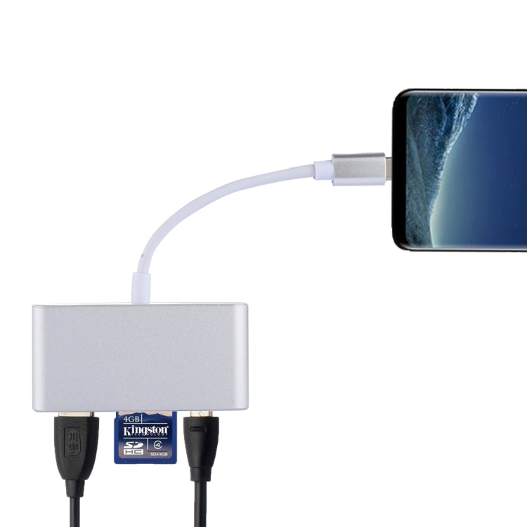 Lecteur de carte adaptateur combo 5 en 1 Micro SD + SD + USB 3.0 + USB 2.0 + Micro USB vers USB-C / Type-C OTG pour tablette, smartphone, PC, 5 en 1 (Argent), 5 en 1 (Or)