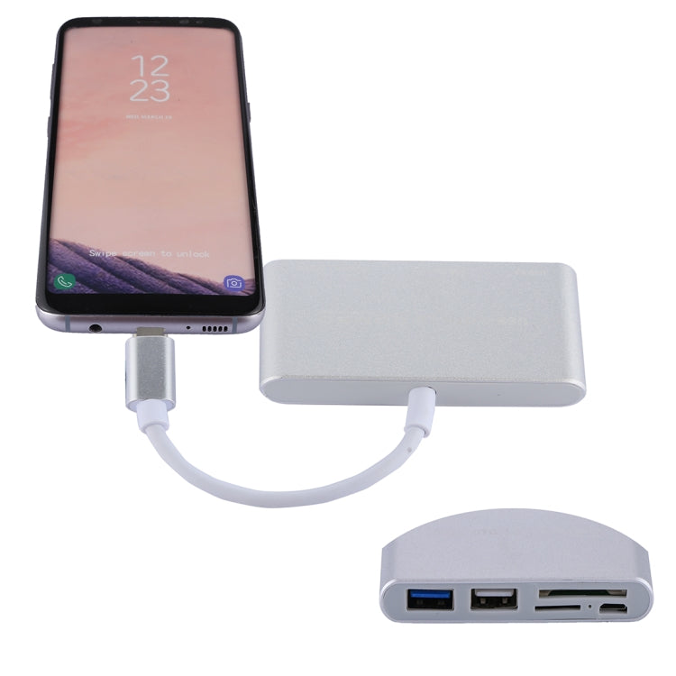 Lecteur de carte adaptateur combo 5 en 1 Micro SD + SD + USB 3.0 + USB 2.0 + Micro USB vers USB-C / Type-C OTG pour tablette, smartphone, PC, 5 en 1 (Argent), 5 en 1 (Or)