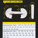 52 PCS Jauge de filetage métrique 60 degrés + britannique 55 degrés en acier inoxydable CR, 52 PCS jauge de filetage