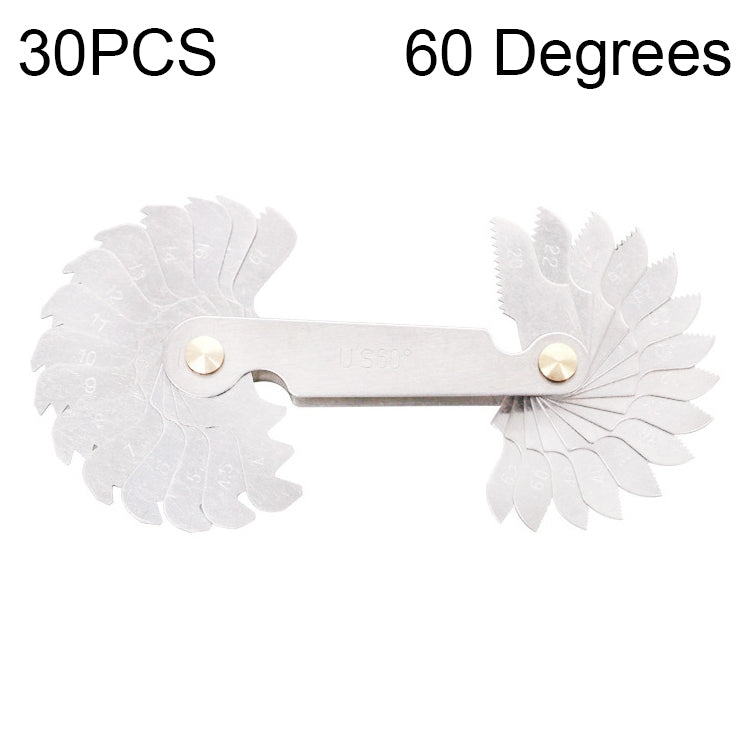 Jauge de Filetage en Acier Inoxydable CR 30 PCS Lames de Pas de Vis US 60 Degrés, Jauge de Filetage 30 PCS