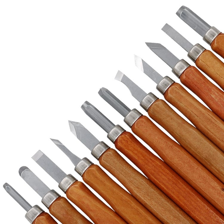 Ciseaux à bois 12 en 1 Couteau de sculpture Bois Outils de travail de base Tampons en caoutchouc faits main, ciseaux à bois
