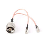 Câble répartiteur/combinateur RG316 N mâle vers 2xTS9 / 2xCRC9 mâle, longueur : 15 cm