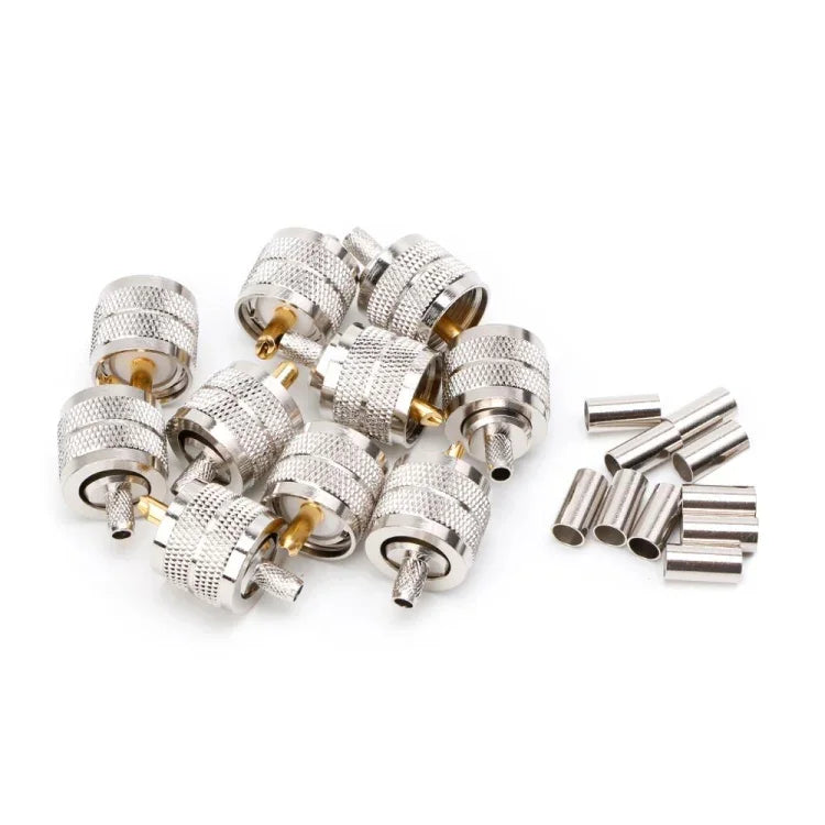 Lot de 10 connecteurs à sertir UHF mâles PL259 pour câbles RG58, RG142 et 3D-FB.