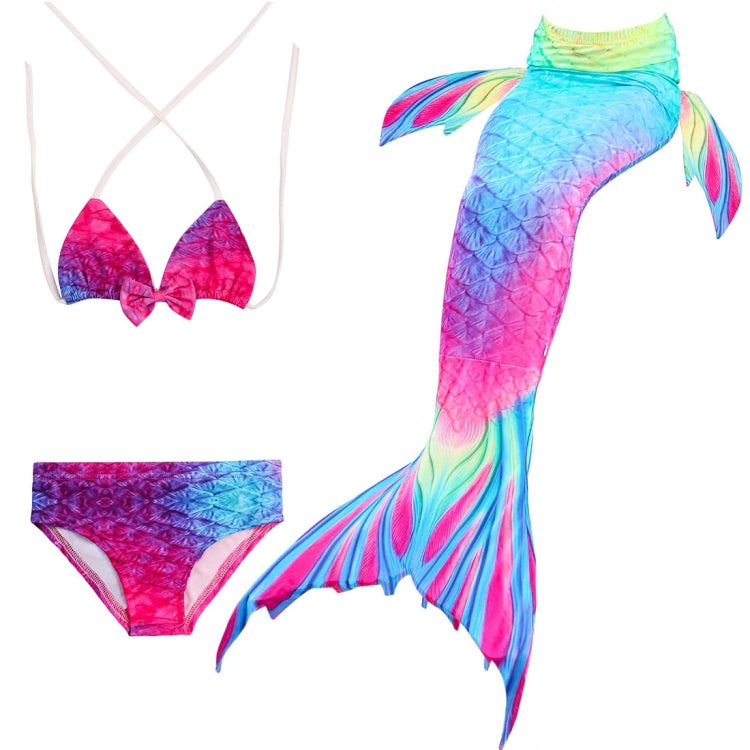 3 pièces / ensembles de queues de sirène pour enfants bikini cosplay sirène, taille : 110 (magenta + bleu), taille : 110
