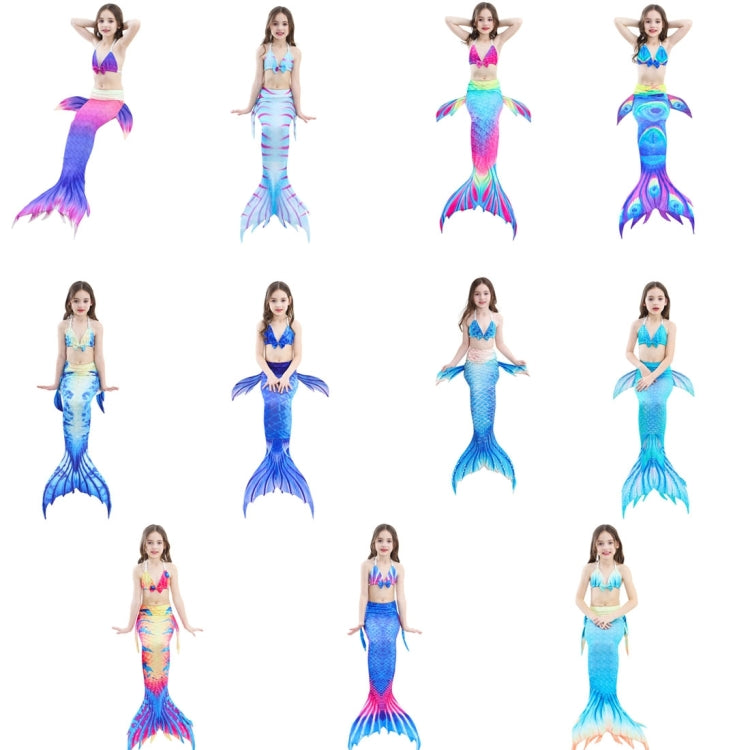 3 pièces / ensembles de queues de sirène pour enfants bikini cosplay sirène, taille : 110 (magenta + bleu), taille : 110