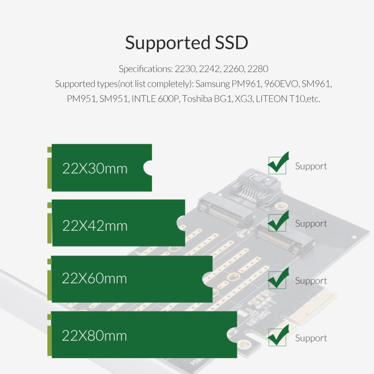 Carte d'extension ORICO PDM2 M.2 NVME vers PCI-E 3.0 X4