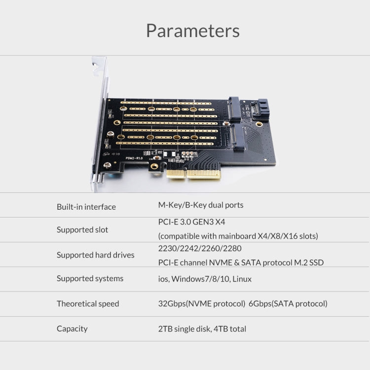 Carte d'extension ORICO PDM2 M.2 NVME vers PCI-E 3.0 X4