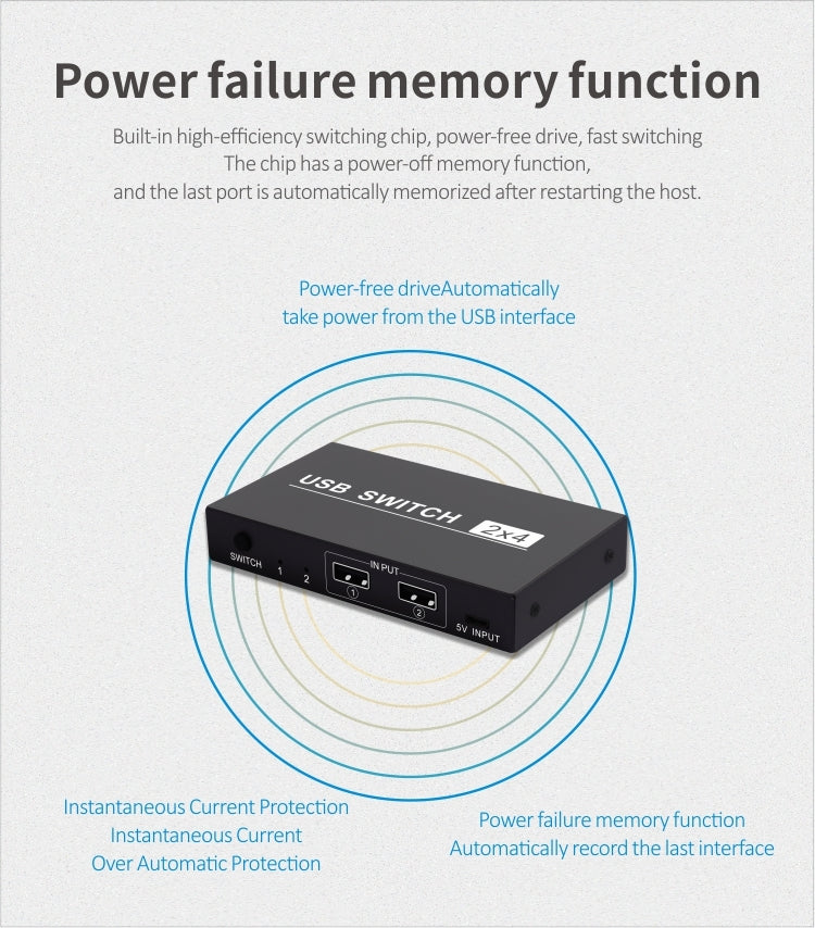 Commutateur USB 2x4 2 ports pour partage de 4 appareils entre PC, imprimante, clavier, souris, moniteur, commutateur USB 2x4