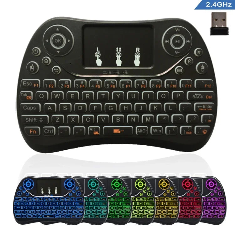 Mini clavier sans fil I8 Max 2,4 GHz avec pavé tactile, souris gyroscopique rechargeable, jeu intelligent, rétroéclairage 7 couleurs