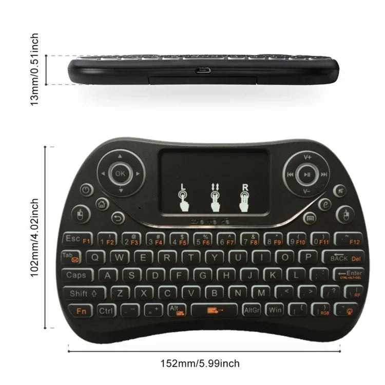Mini clavier sans fil I8 Max 2,4 GHz avec pavé tactile, souris gyroscopique rechargeable, jeu intelligent, rétroéclairage 7 couleurs