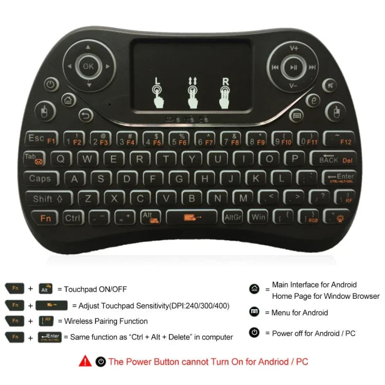Mini clavier sans fil I8 Max 2,4 GHz avec pavé tactile, souris gyroscopique rechargeable, jeu intelligent, rétroéclairage 7 couleurs