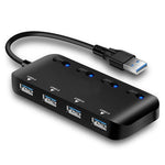 Hub USB3.0 ultra rapide 4 ports avec interrupteur, USB 3.0