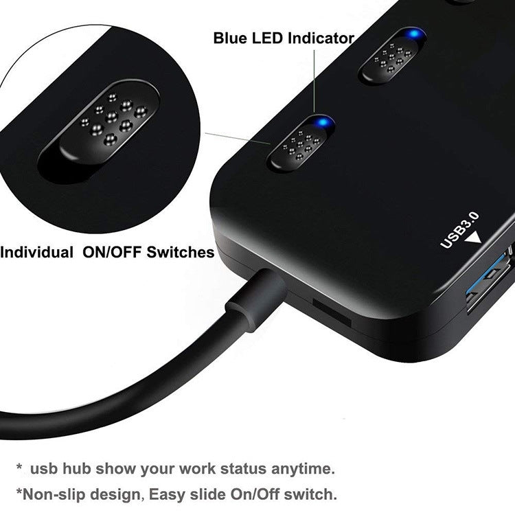 Hub USB3.0 ultra rapide 4 ports avec interrupteur, USB 3.0