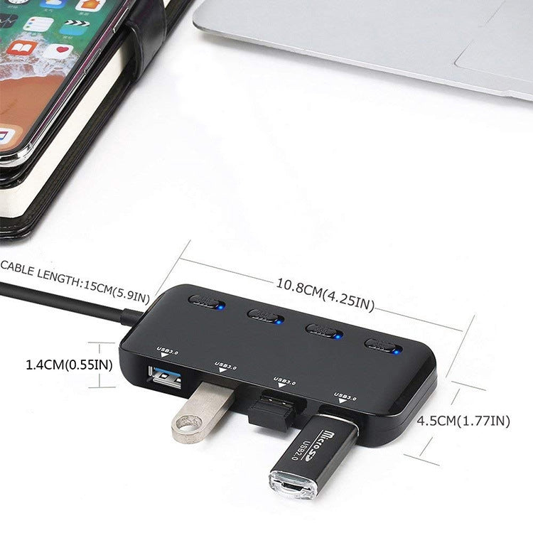 Hub USB3.0 ultra rapide 4 ports avec interrupteur, USB 3.0