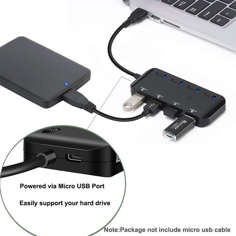 Hub USB3.0 ultra rapide 4 ports avec interrupteur, USB 3.0