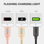 Câble de charge intelligent à arrêt automatique en alliage de zinc pour câble de données lumineux Apple à lampe de course