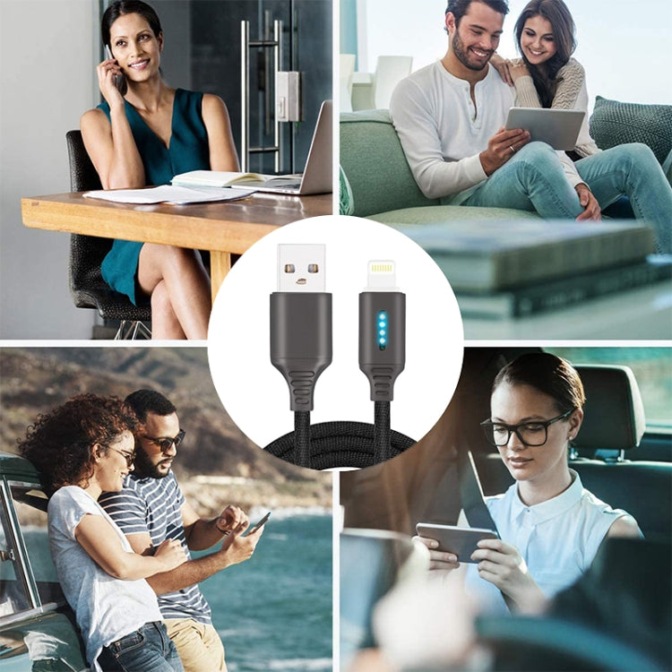 Câble de charge intelligent à arrêt automatique en alliage de zinc pour câble de données lumineux Apple à lampe de course