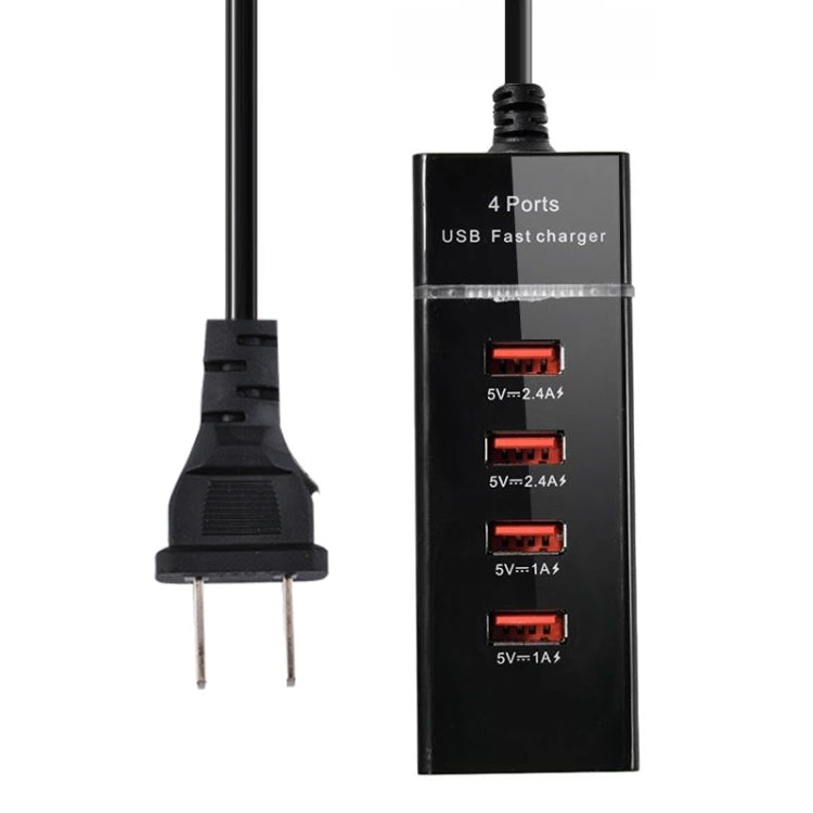 Adaptateur de chargeur 5V 4.1A à 4 ports USB avec câble d'alimentation, longueur du câble : 1,5m, prise américaine, prise américaine