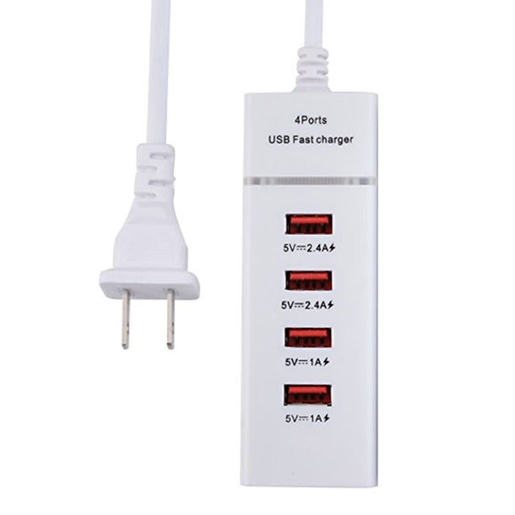 Adaptateur de chargeur 5V 4.1A à 4 ports USB avec câble d'alimentation, longueur du câble : 1,5m, prise américaine, prise américaine