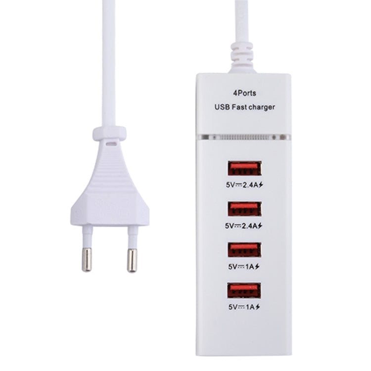 Adaptateur de chargeur 5V 4.1A à 4 ports USB avec câble d'alimentation, longueur du câble : 1,5 m, prise UE, prise UE