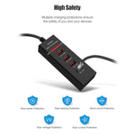 Adaptateur de chargeur 5V 4.1A à 4 ports USB avec câble d'alimentation, longueur du câble : 1,5 m, prise UE, prise UE