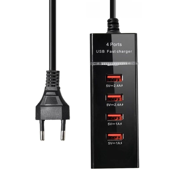 Adaptateur de chargeur 5V 4.1A à 4 ports USB avec câble d'alimentation, longueur du câble : 1,5 m, prise UE, prise UE