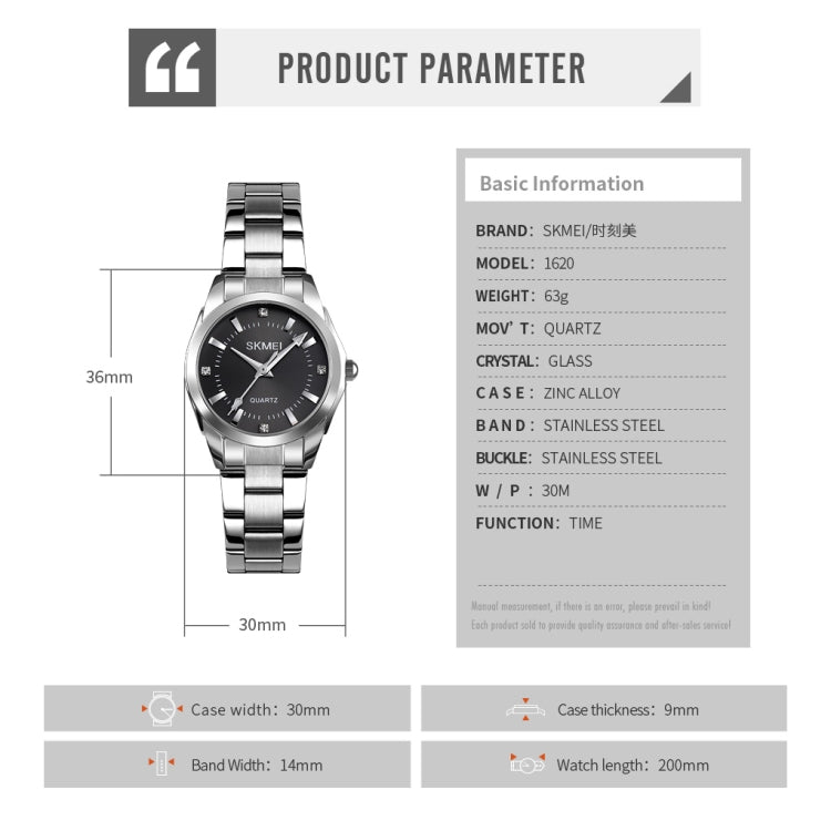 Montre SKmei 1620, élégante avec strass, créative, décontractée, étanche, à quartz, pour femme, avec bracelet en acier.