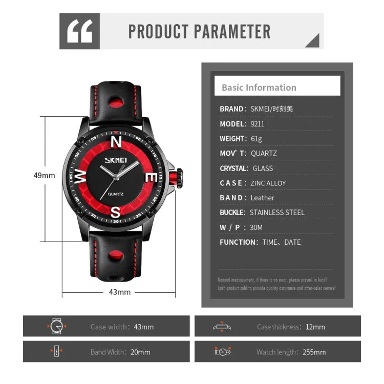 SKMEI 9211 Montre Homme Tendance Quartz Cadran Stéréo Aiguilles Lumineuses Créative Sport Mode Affaires