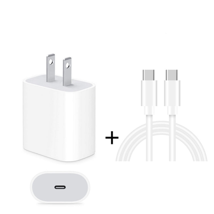Chargeur de voyage 2 en 1 avec port USB-C / Type-C unique + câble de données de charge rapide 3A PD 3.0 USB-C / Type-C vers USB-C / Type-C, longueur du câble : 1m, 18W 1m