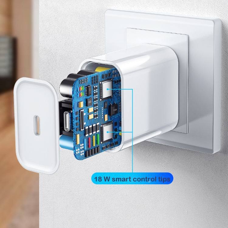 Chargeur de voyage 2 en 1 avec port USB-C / Type-C unique + câble de données de charge rapide 3A PD 3.0 USB-C / Type-C vers USB-C / Type-C, longueur du câble : 1m, 18W 1m