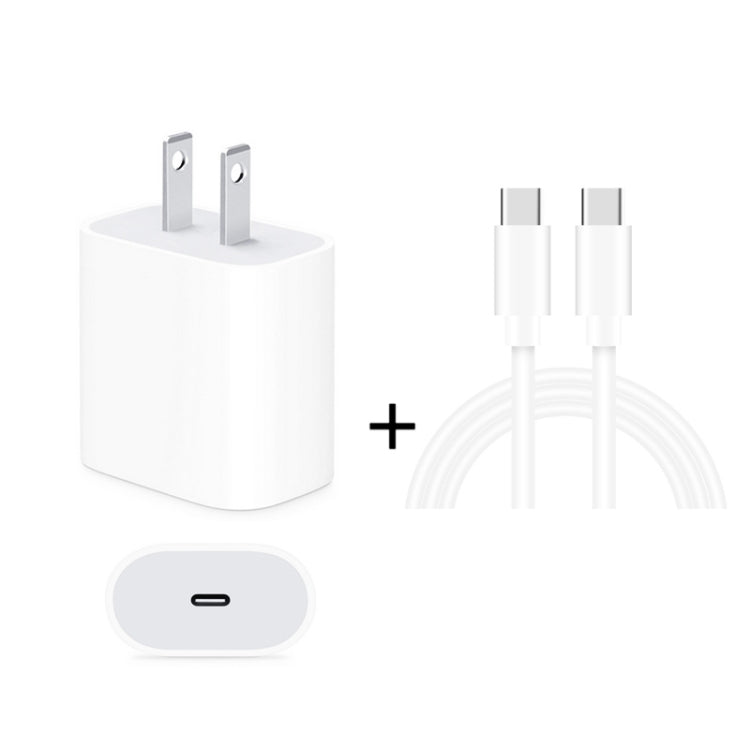 Chargeur de voyage 2 en 1 avec port USB-C / Type-C unique + câble de données de charge rapide 3A PD 3.0 USB-C / Type-C vers USB-C / Type-C, longueur du câble : 2m, 18W 2m