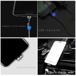 Câble de données magnétique tressé bicolore en nylon avec connecteur métallique magnétique USB vers 8 broches, longueur du câble : 1 m, 8 broches