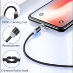 Câble de données magnétique tressé bicolore en nylon avec connecteur métallique magnétique USB vers 8 broches, longueur du câble : 1 m, 8 broches