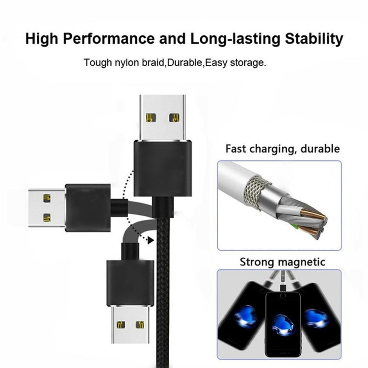 Câble de données magnétique tressé bicolore en nylon avec connecteur métallique magnétique USB vers 8 broches, longueur du câble : 1 m, 8 broches