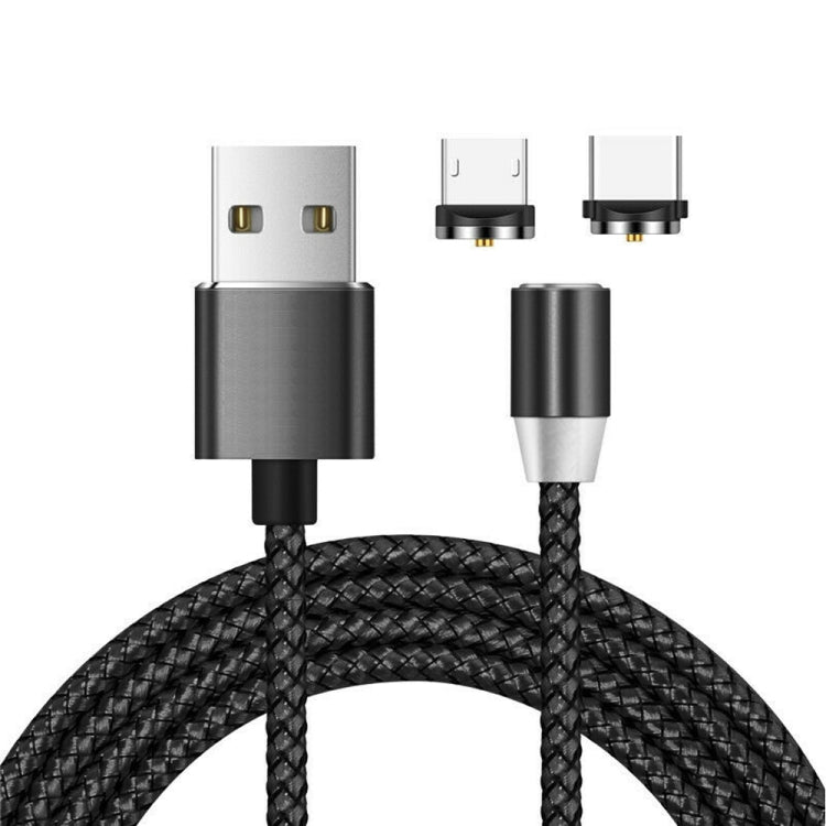 Câble de données magnétique tressé en nylon bicolore 2 en 1 USB vers Micro USB + USB-C / Type-C, longueur de câble: 1m, Micro USB + USB-C / Type-C