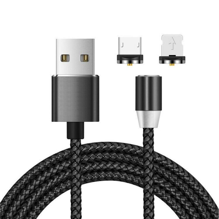 Câble de charge magnétique en nylon tressé 2 en 1 USB vers 8 broches + Micro USB, Longueur : 1m, 1m