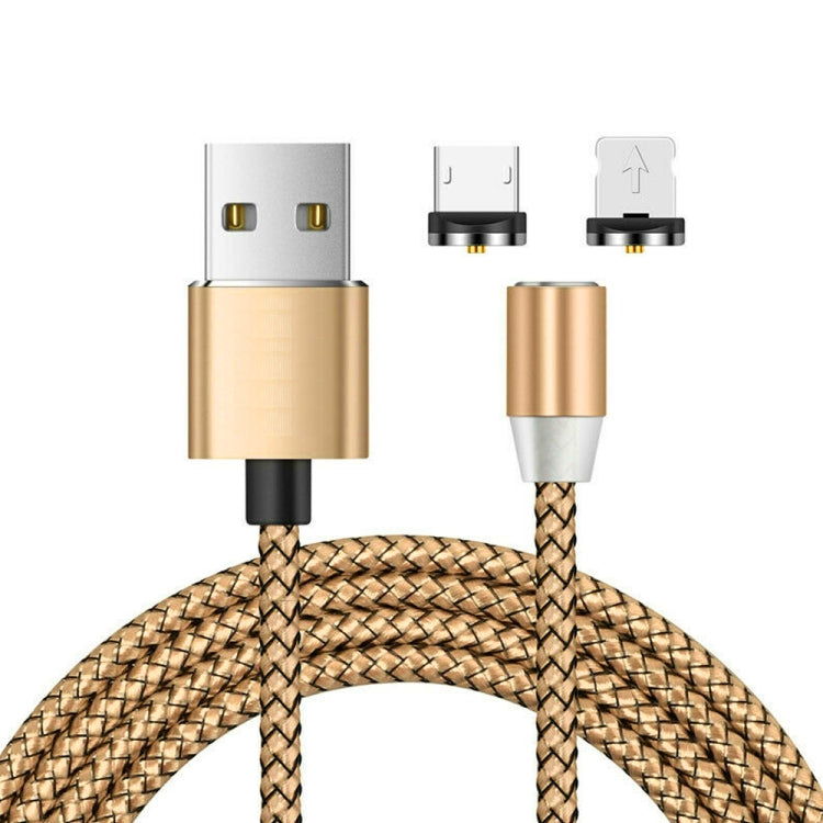 Câble de charge magnétique en nylon tressé 2 en 1 USB vers 8 broches + Micro USB, Longueur : 1m, 1m