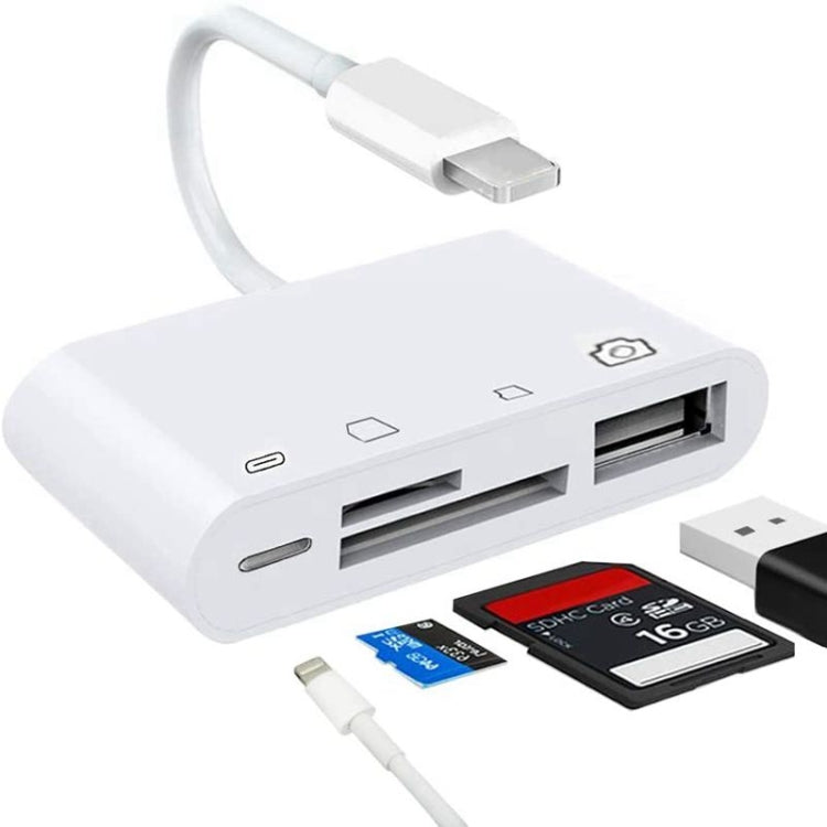 ZS-S1827 Adaptateur lecteur de caméra 4-en-1 carte SD + carte TF + chargement 8 broches + interface USB vers interface 8 broches, compatible avec tous les systèmes iOS