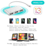 ZS-S1852 Adaptateur de lecteur de carte OTG 6 en 1, 3 ports USB-A vers Lightning (8 broches), avec lecteurs de cartes SD et TF et interface de charge Lightning (8 broches), compatible avec tous les systèmes iOS