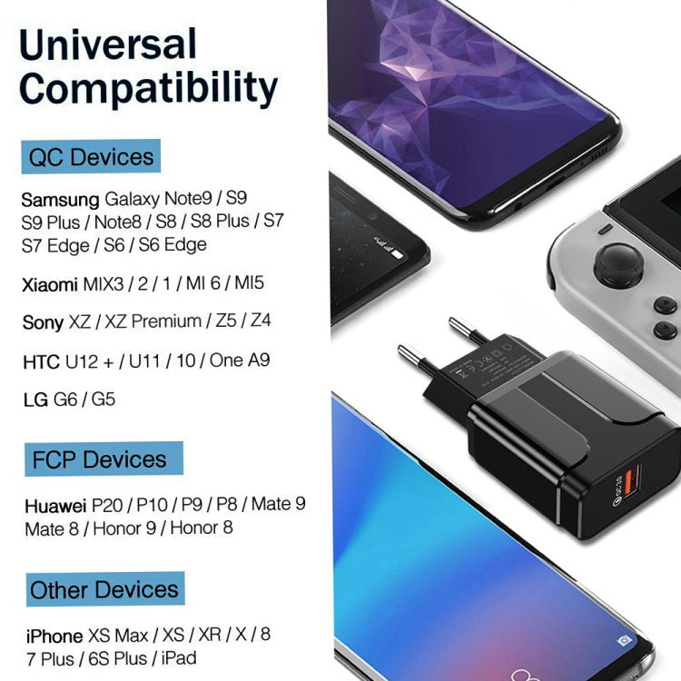 Chargeur portable universel à chargement rapide avec port USB QC3.0 18W, prise américaine, prise américaine