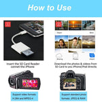ZS-KL21810 Adaptateur de lecteur de carte appareil photo SD 8 broches, compatible avec tous les systèmes iOS, fente pour carte SD