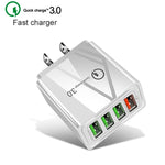 Câble de données 2 en 1 USB vers USB-C / Type-C + chargeur rapide universel 30W QC 3.0 avec 4 interfaces USB pour téléphone portable, tablette, PC, prise US, ensemble USB-C / Type-C prise US